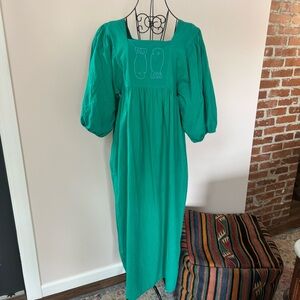Bobo Choses Fish Embroidery Puff Sleeve Midi Dress Size Large